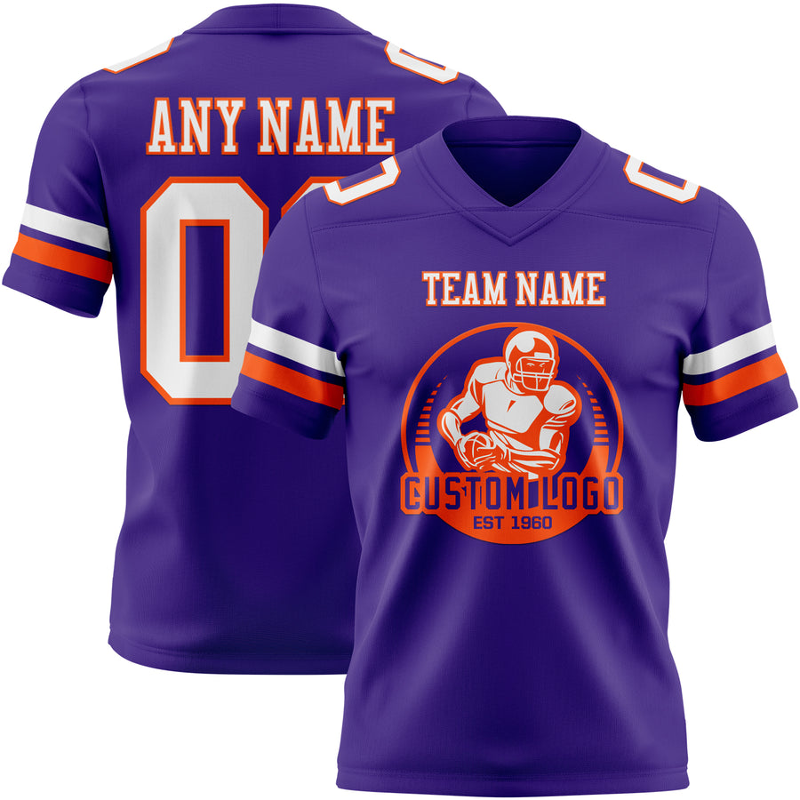 Custom Purple White-Orange Authentic Football Jersey