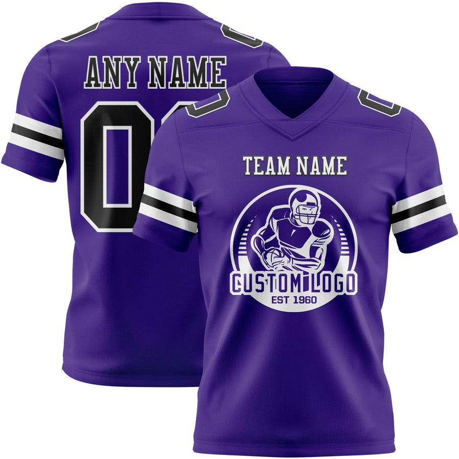 Custom Purple Black-White Authentic Football Jersey