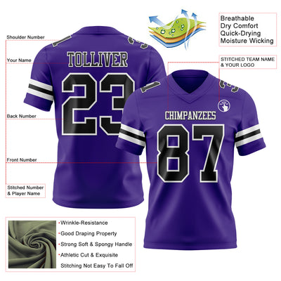 Custom Purple Black-White Authentic Football Jersey