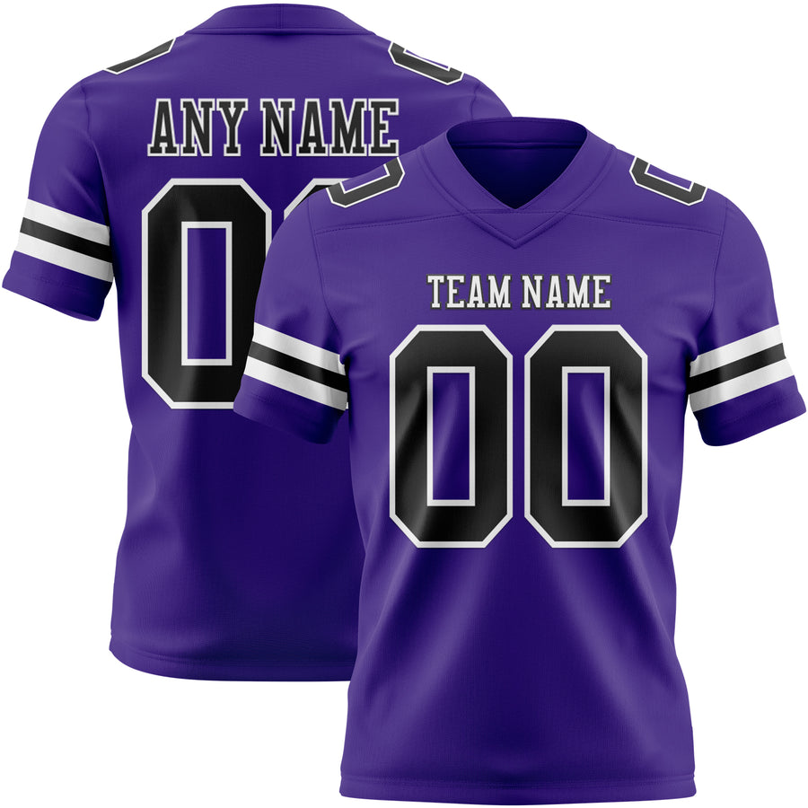 Custom Purple Black-White Authentic Football Jersey