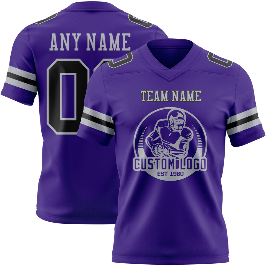 Custom Purple Black-Gray Authentic Football Jersey