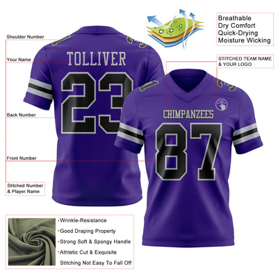 Custom Purple Black-Gray Authentic Football Jersey