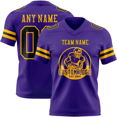 Custom Purple Black-Gold Authentic Football Jersey