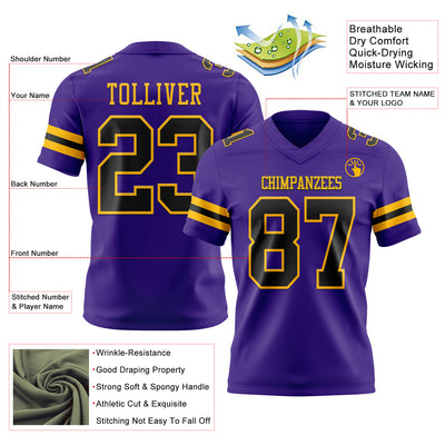 Custom Purple Black-Gold Authentic Football Jersey