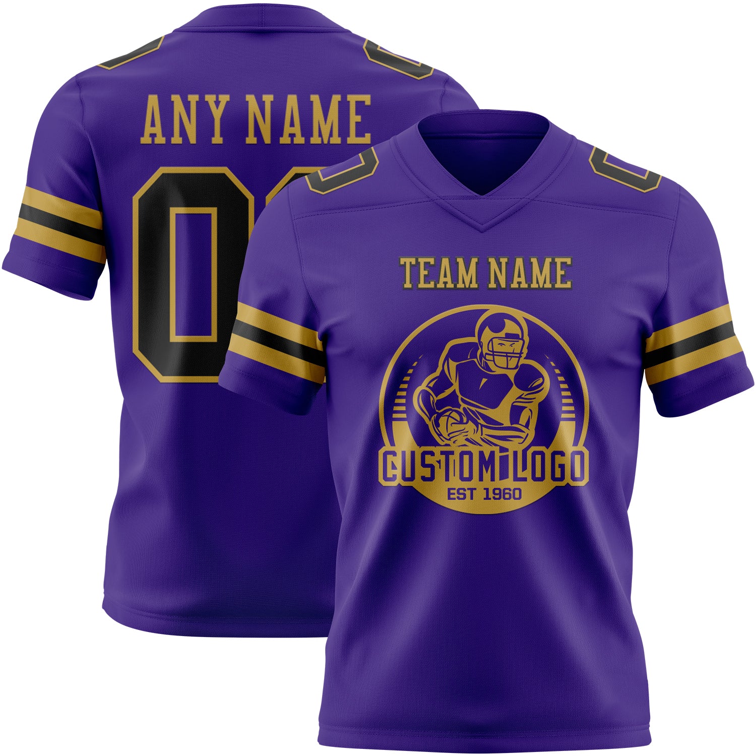 Custom Purple Black-Old Gold Authentic Football Jersey