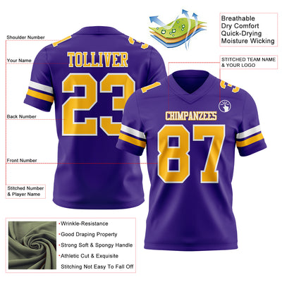 Custom Purple Gold-White Authentic Football Jersey