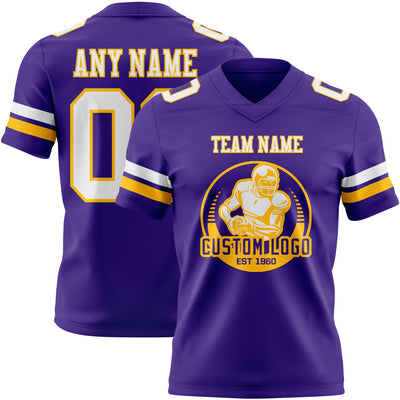 Custom Purple White-Gold Authentic Football Jersey