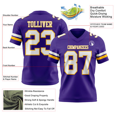 Custom Purple White-Gold Authentic Football Jersey