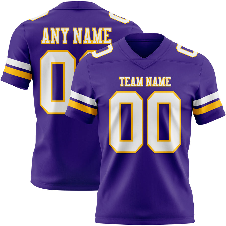 Custom Purple White-Gold Authentic Football Jersey