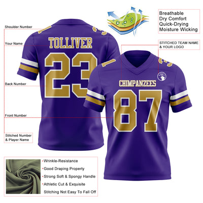 Custom Purple Old Gold-White Authentic Football Jersey