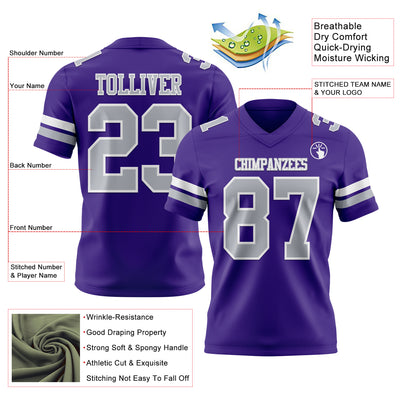 Custom Purple Gray-White Authentic Football Jersey