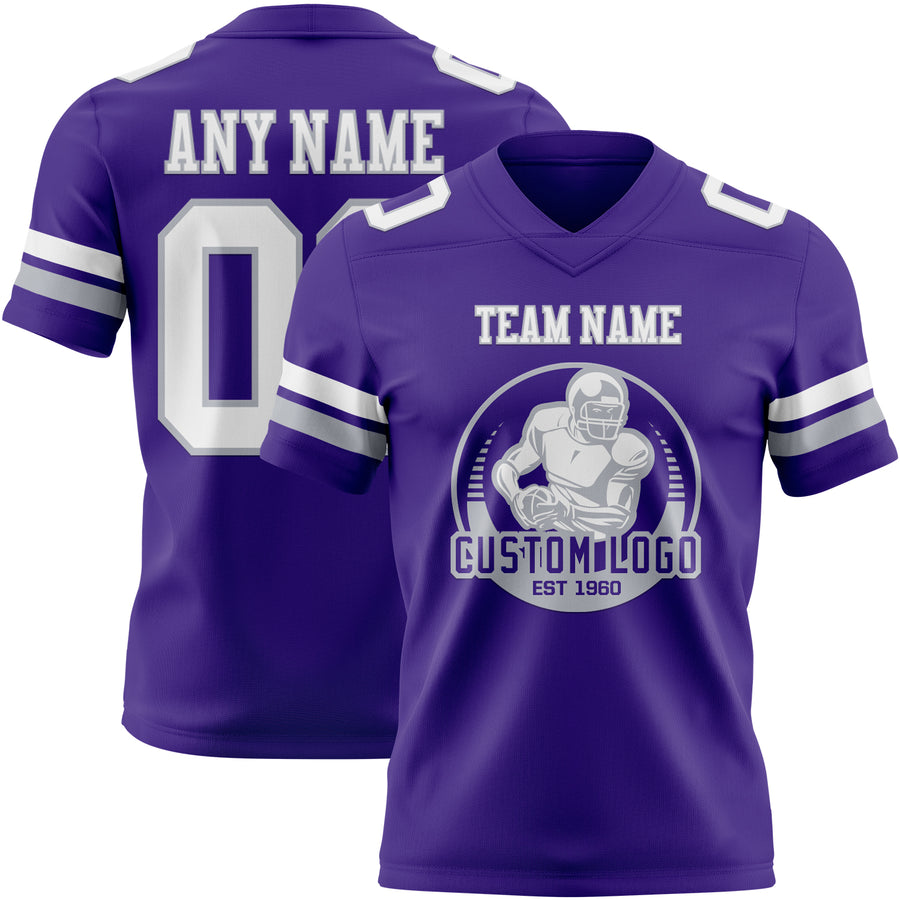Custom Purple White-Gray Authentic Football Jersey