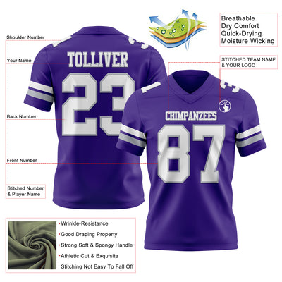 Custom Purple White-Gray Authentic Football Jersey
