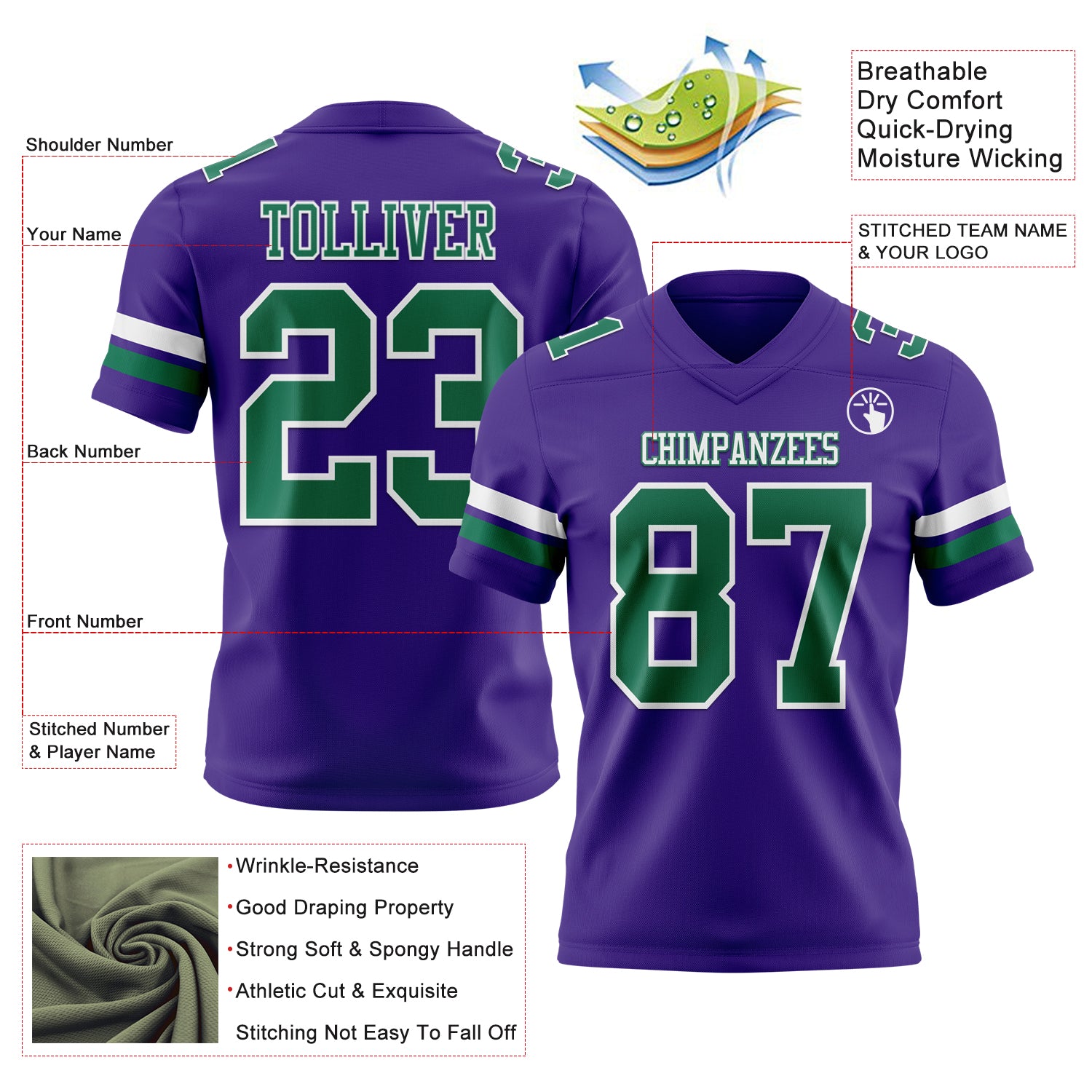 Custom Purple Kelly Green-White Authentic Football Jersey