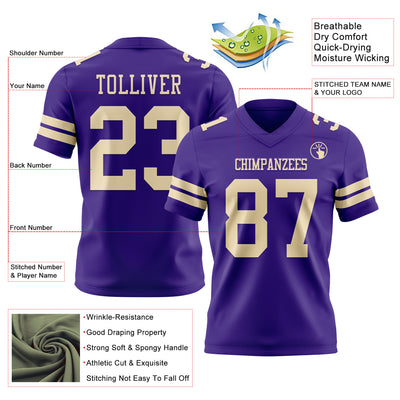 Custom Purple Cream Authentic Football Jersey