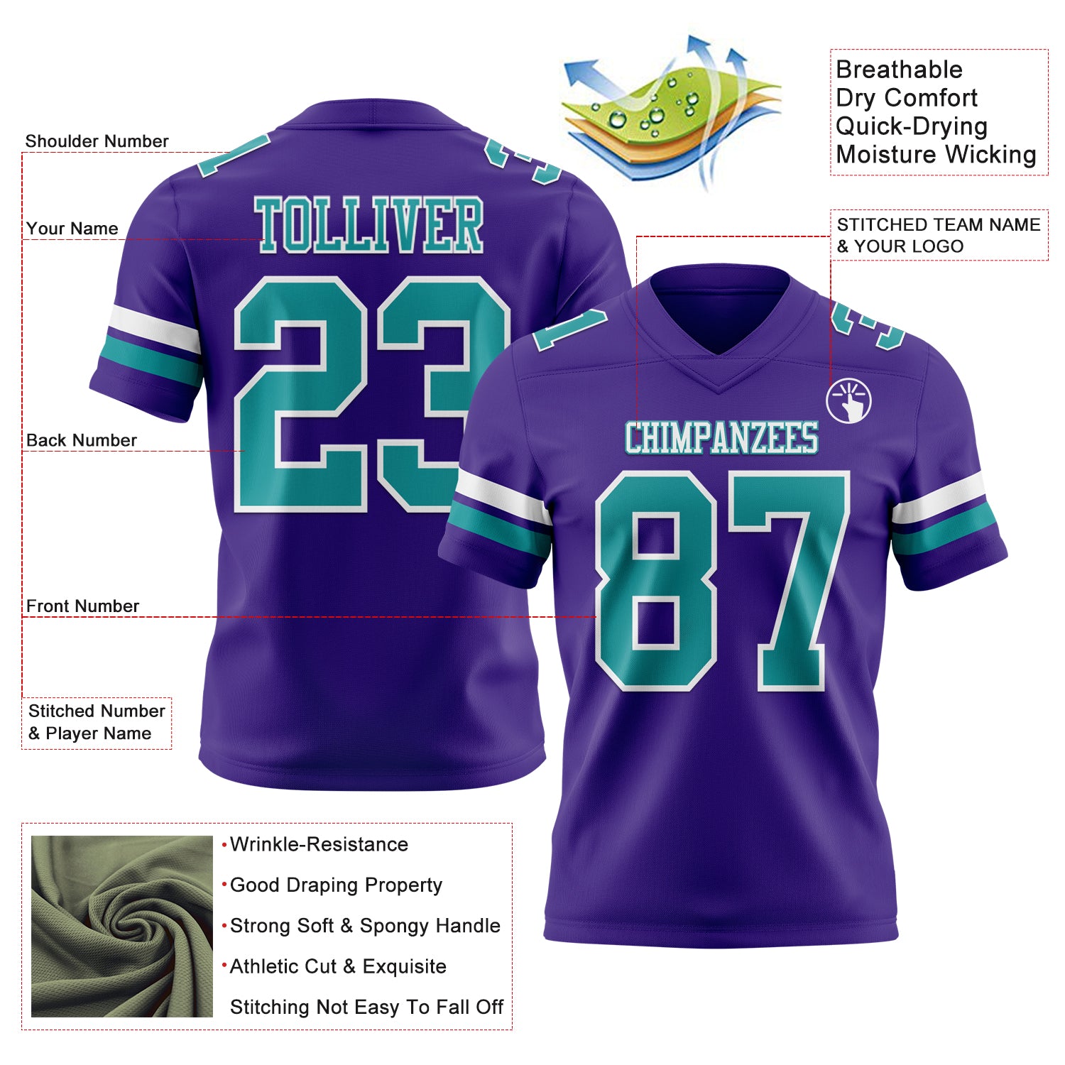 Custom Purple Teal-White Authentic Football Jersey