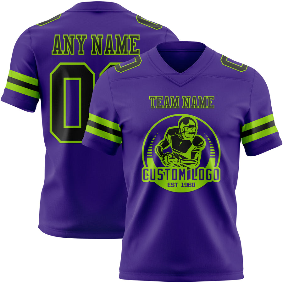 Custom Purple Black-Neon Green Authentic Football Jersey