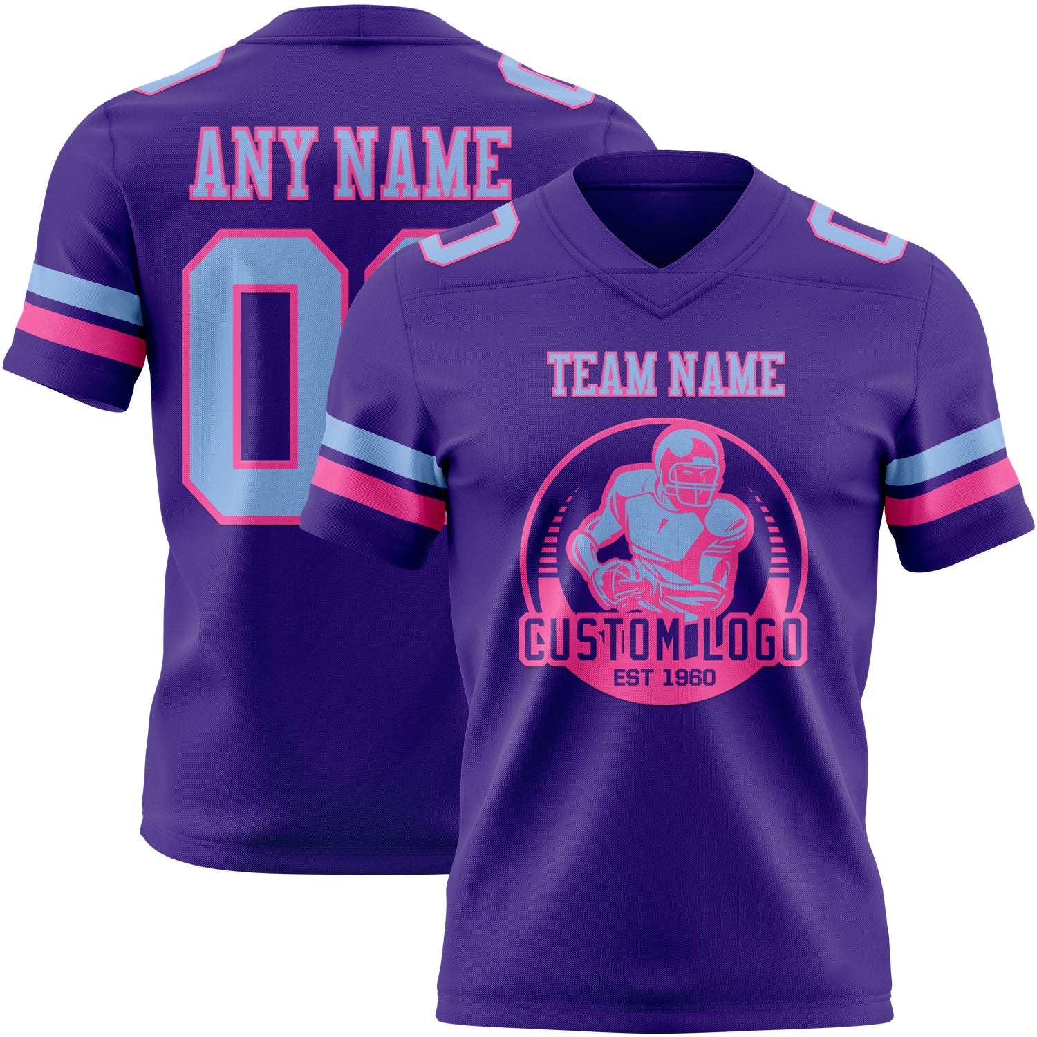 Custom Purple Light Blue-Pink Authentic Football Jersey