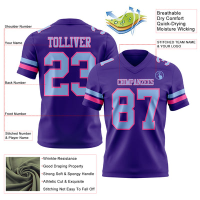 Custom Purple Light Blue-Pink Authentic Football Jersey