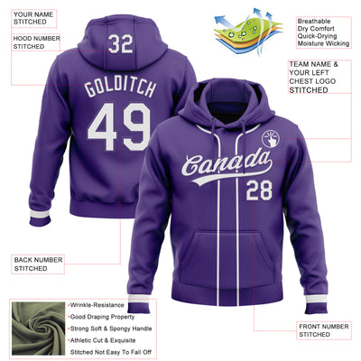 Custom Stitched Purple White Baseball Pullover Sweatshirt Hoodie