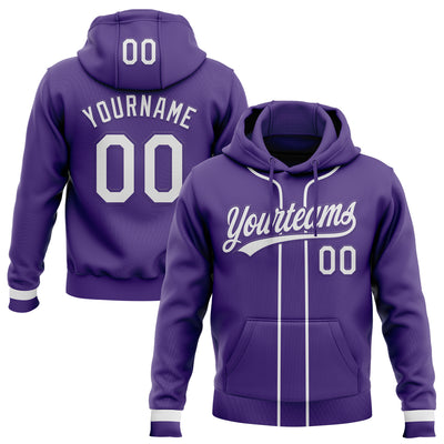 Custom Stitched Purple White Baseball Pullover Sweatshirt Hoodie