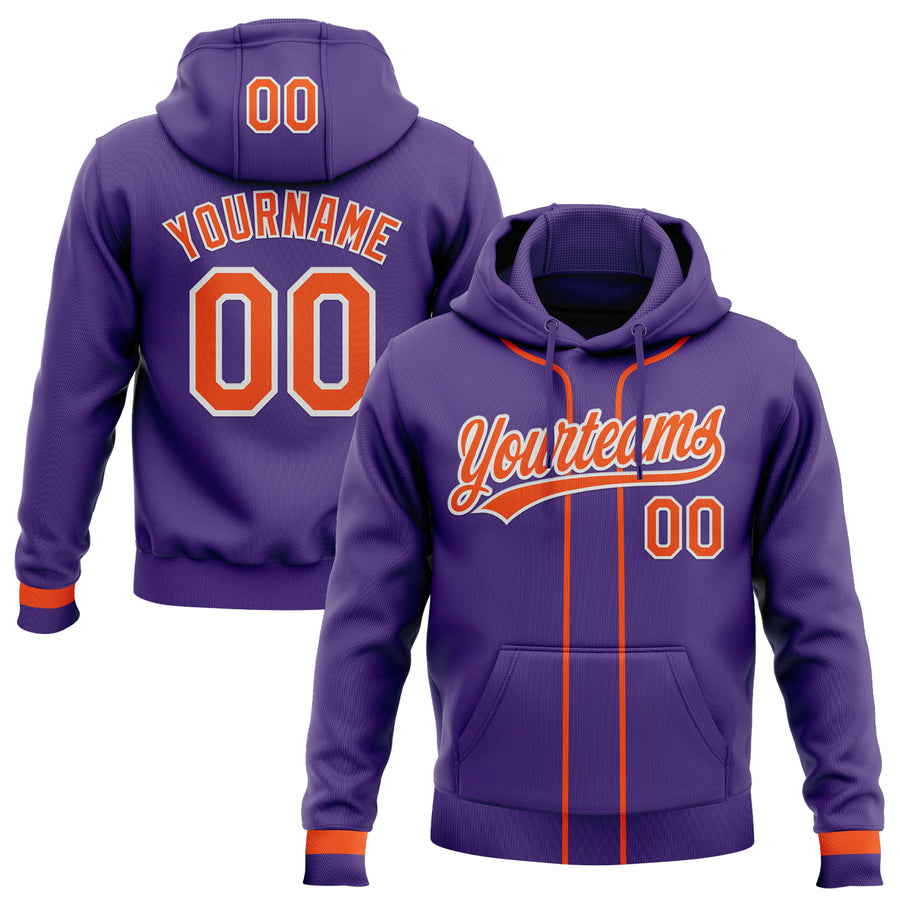 Custom Stitched Purple Orange-White Baseball Pullover Sweatshirt Hoodie