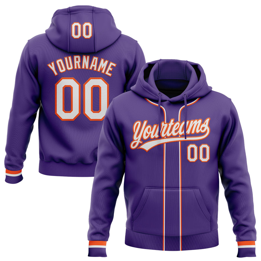 Custom Stitched Purple White-Orange Baseball Pullover Sweatshirt Hoodie