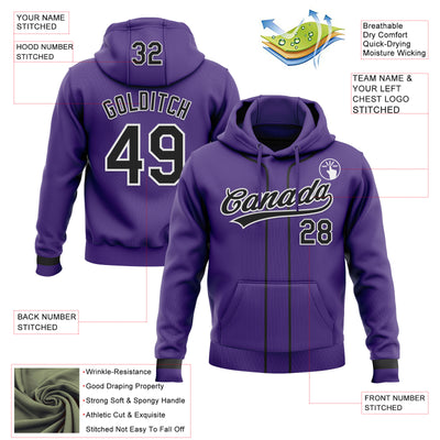 Custom Stitched Purple Black-White Baseball Pullover Sweatshirt Hoodie