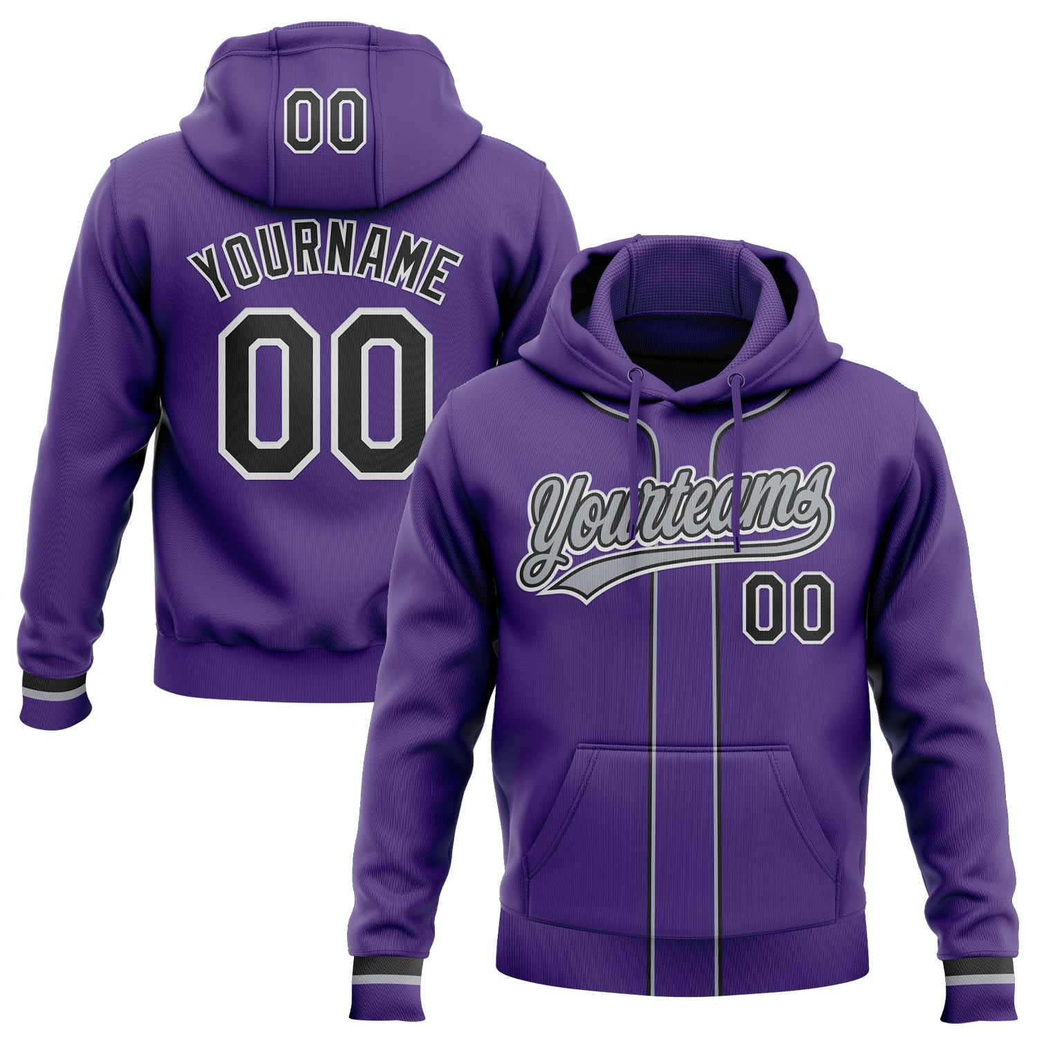 Custom Stitched Purple Black-White Baseball Pullover Sweatshirt Hoodie