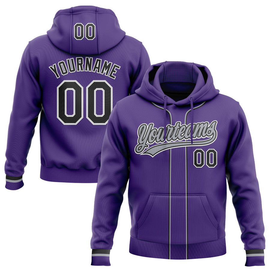 Custom Stitched Purple Black-White Baseball Pullover Sweatshirt Hoodie