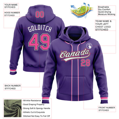 Custom Stitched Purple Pink Black-White Baseball Pullover Sweatshirt Hoodie