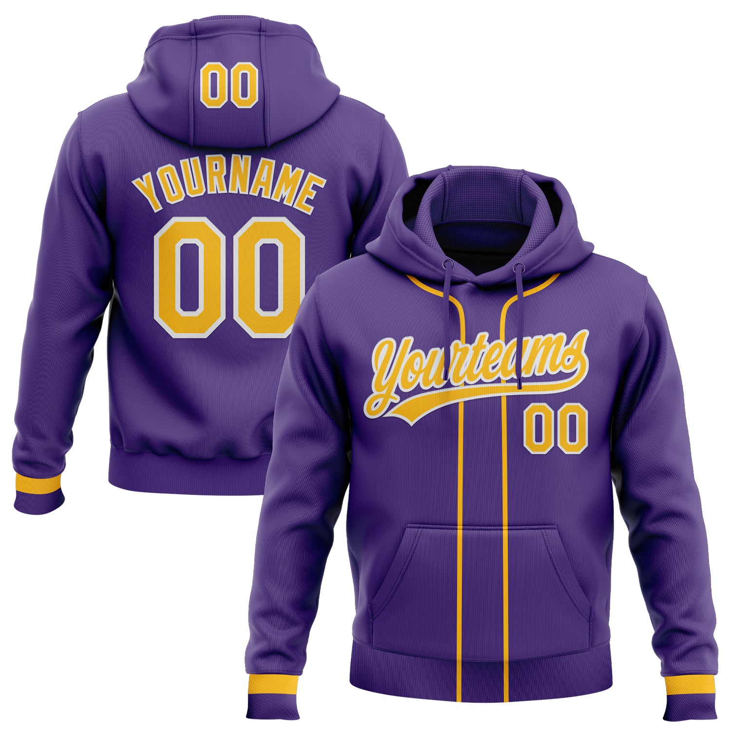Custom Stitched Purple Gold-White Baseball Pullover Sweatshirt Hoodie