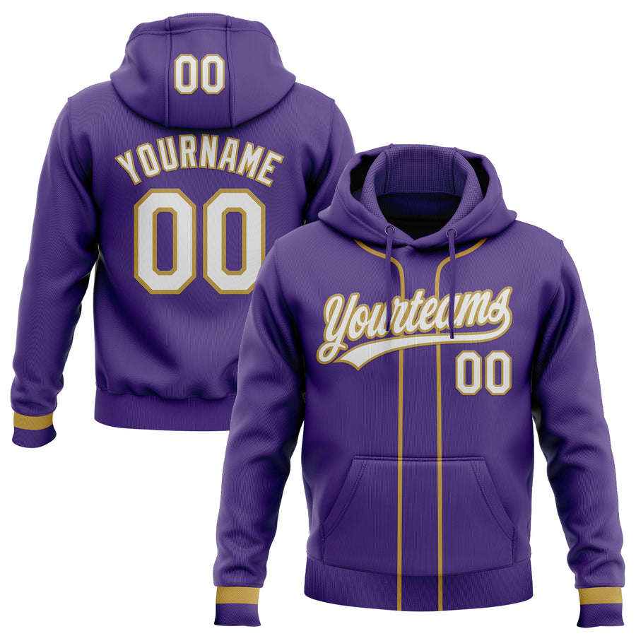 Custom Stitched Purple White-Old Gold Baseball Pullover Sweatshirt Hoodie