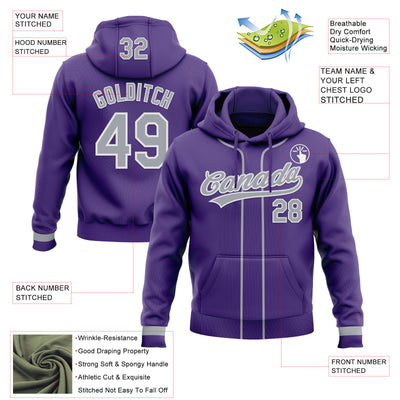 Custom Stitched Purple Gray-White Baseball Pullover Sweatshirt Hoodie