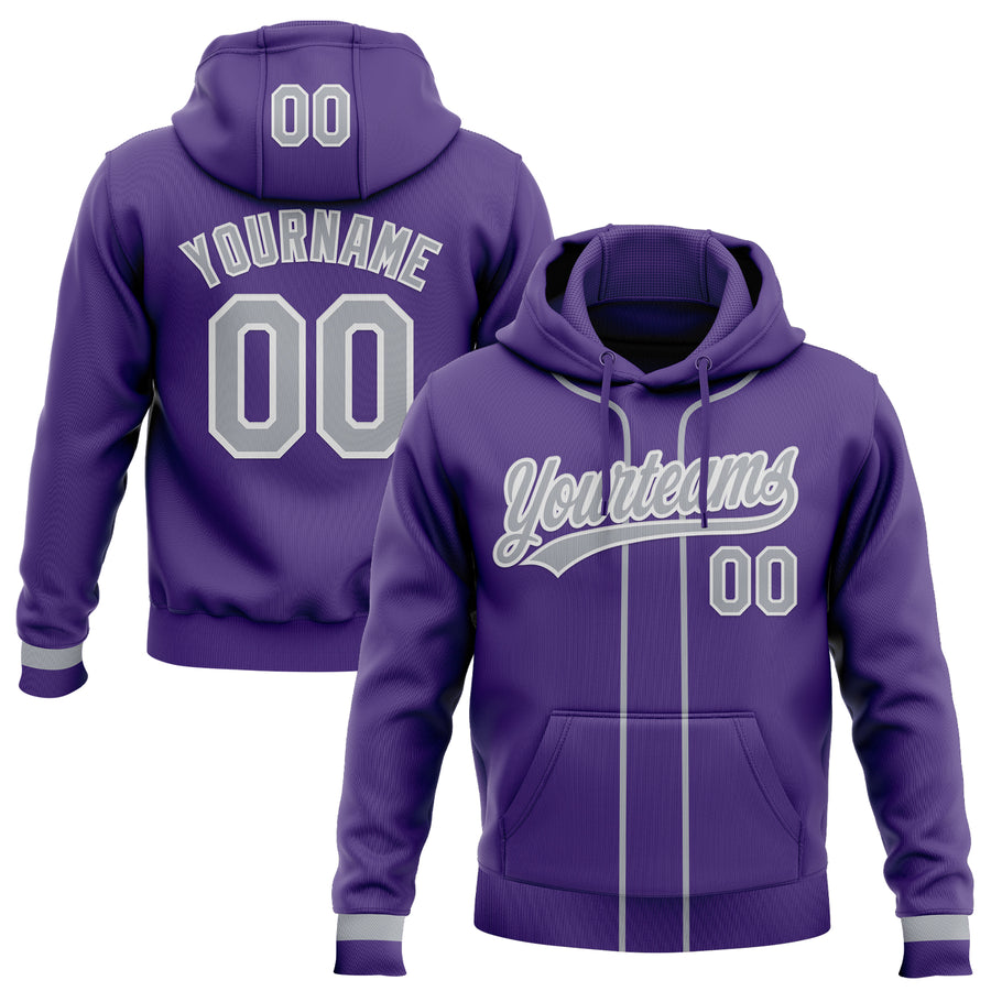 Custom Stitched Purple Gray-White Baseball Pullover Sweatshirt Hoodie