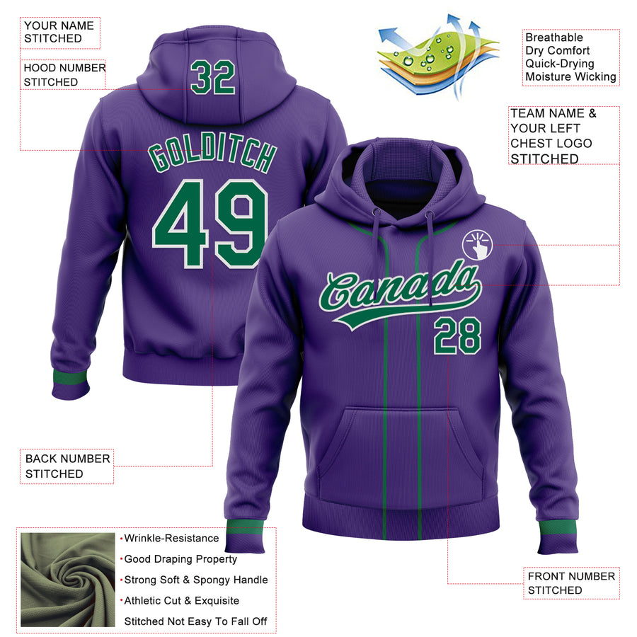 Custom Stitched Purple Kelly Green-White Baseball Pullover Sweatshirt Hoodie