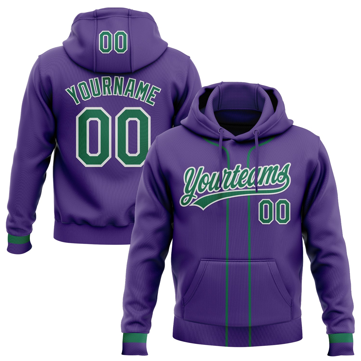 Custom Stitched Purple Kelly Green-White Baseball Pullover Sweatshirt Hoodie