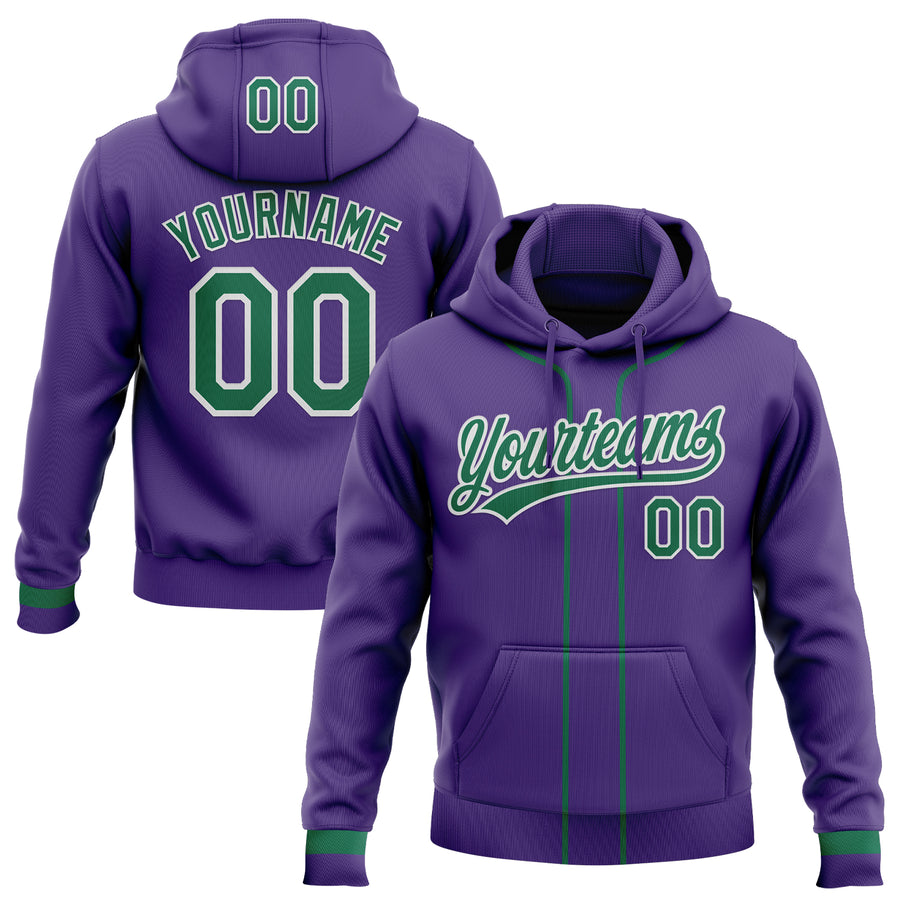 Custom Stitched Purple Kelly Green-White Baseball Pullover Sweatshirt Hoodie
