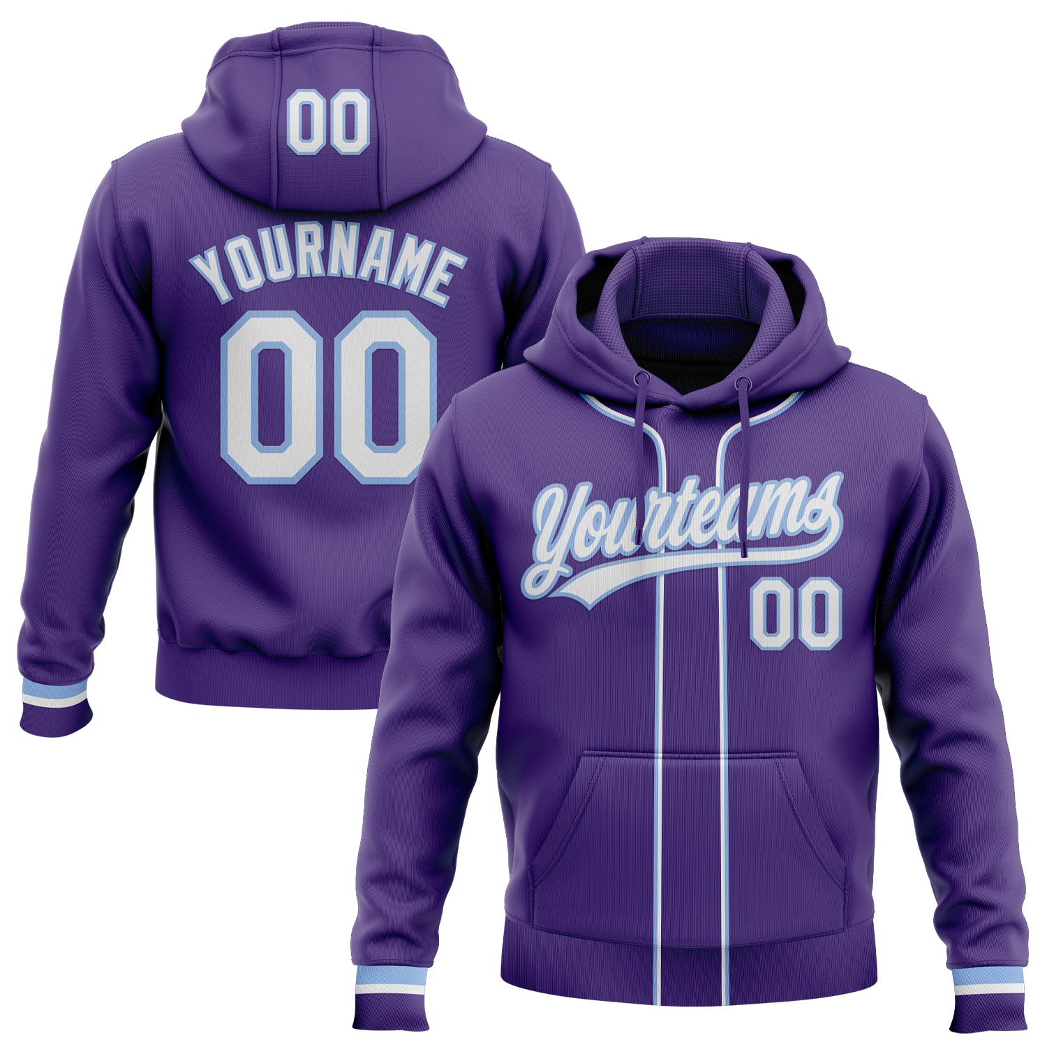 Custom Stitched Purple White-Light Blue Baseball Pullover Sweatshirt Hoodie