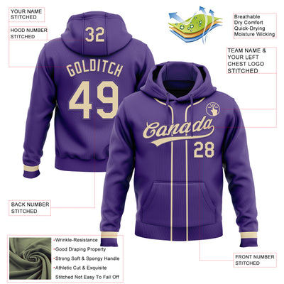 Custom Stitched Purple Cream Baseball Pullover Sweatshirt Hoodie