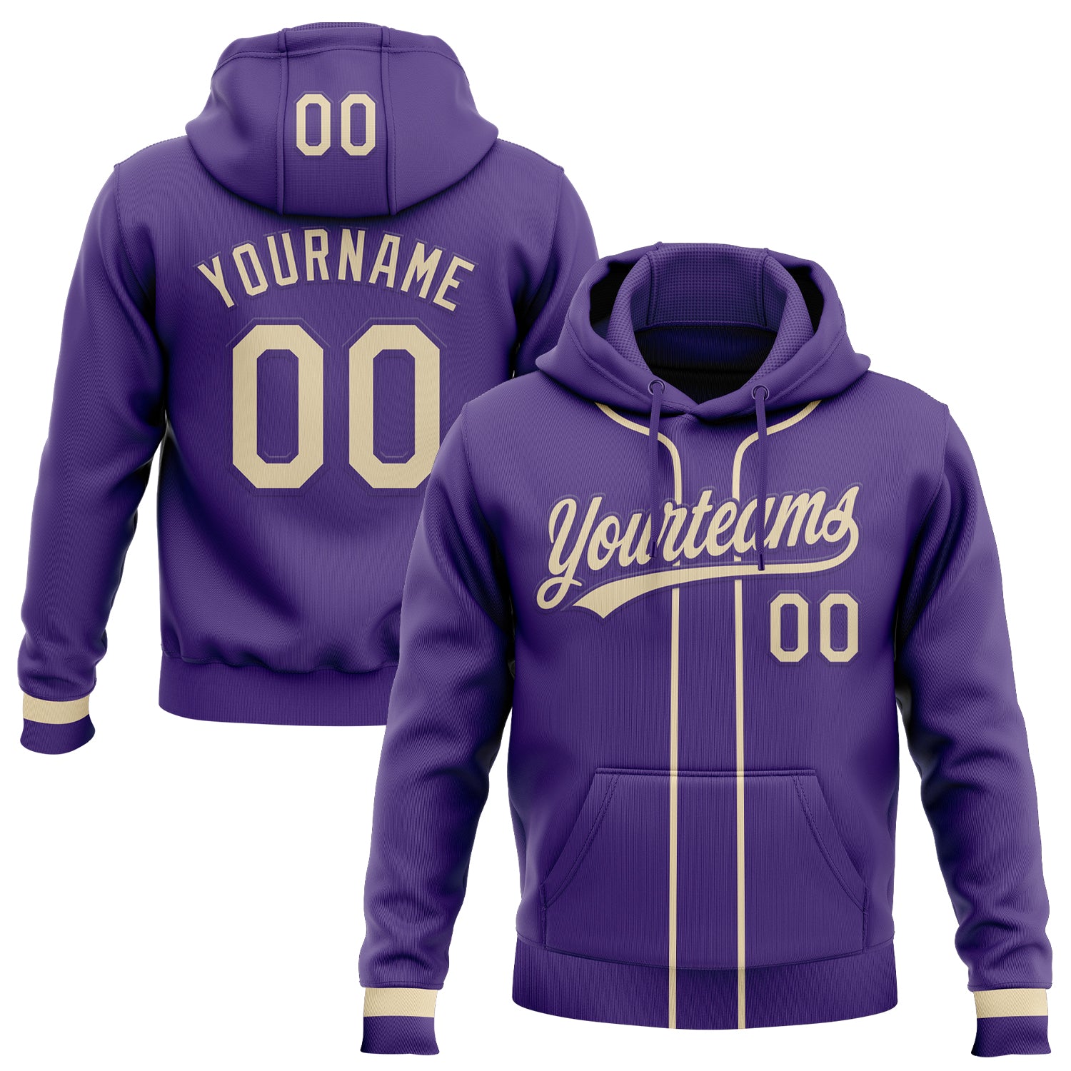 Custom Stitched Purple Cream Baseball Pullover Sweatshirt Hoodie