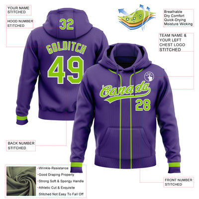 Custom Stitched Purple Neon Green-White Baseball Pullover Sweatshirt Hoodie