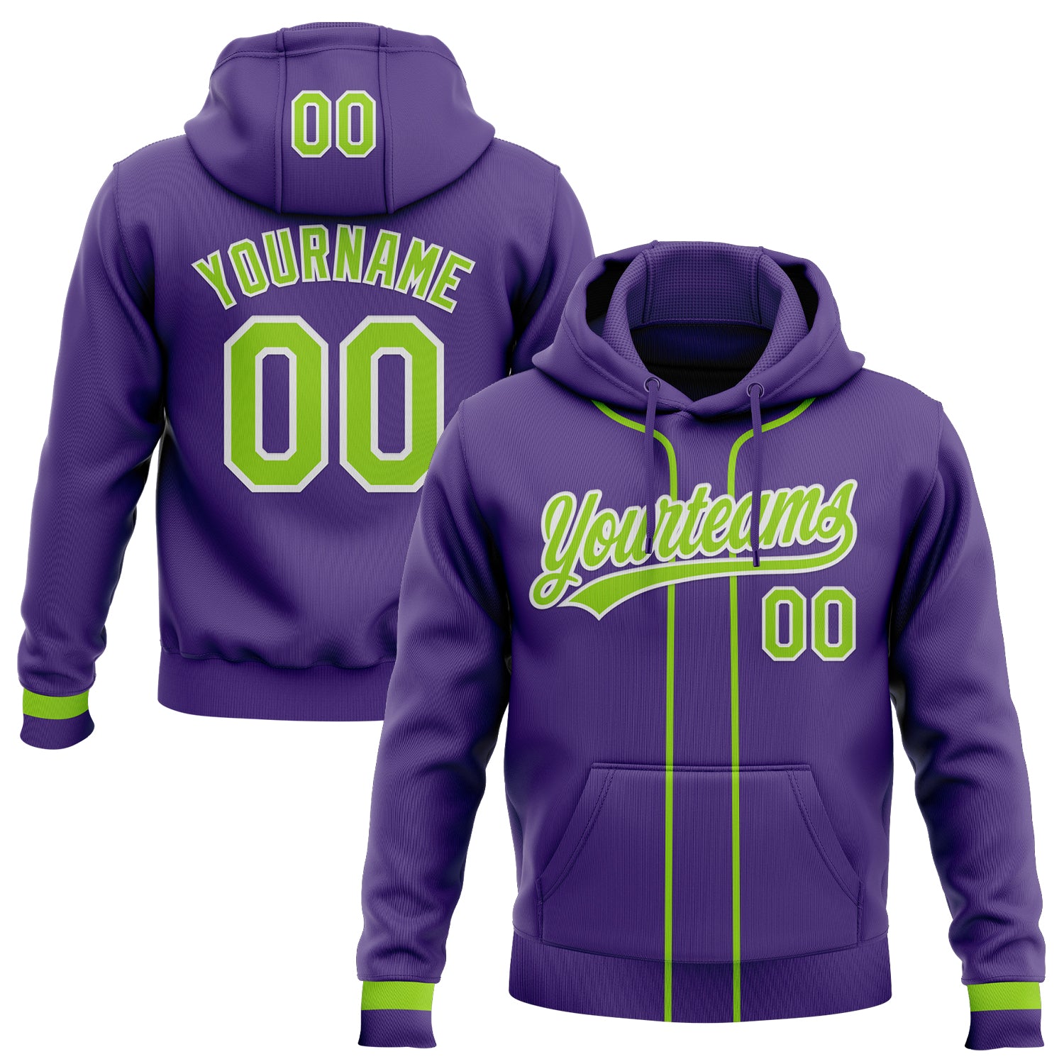 Custom Stitched Purple Neon Green-White Baseball Pullover Sweatshirt Hoodie