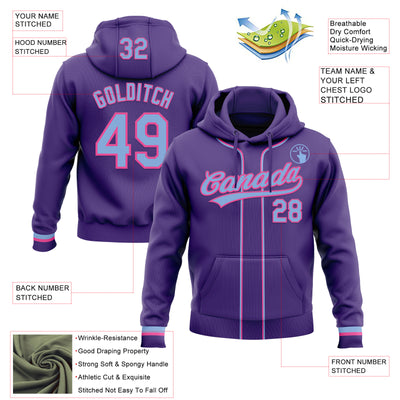 Custom Stitched Purple Light Blue-Pink Baseball Pullover Sweatshirt Hoodie