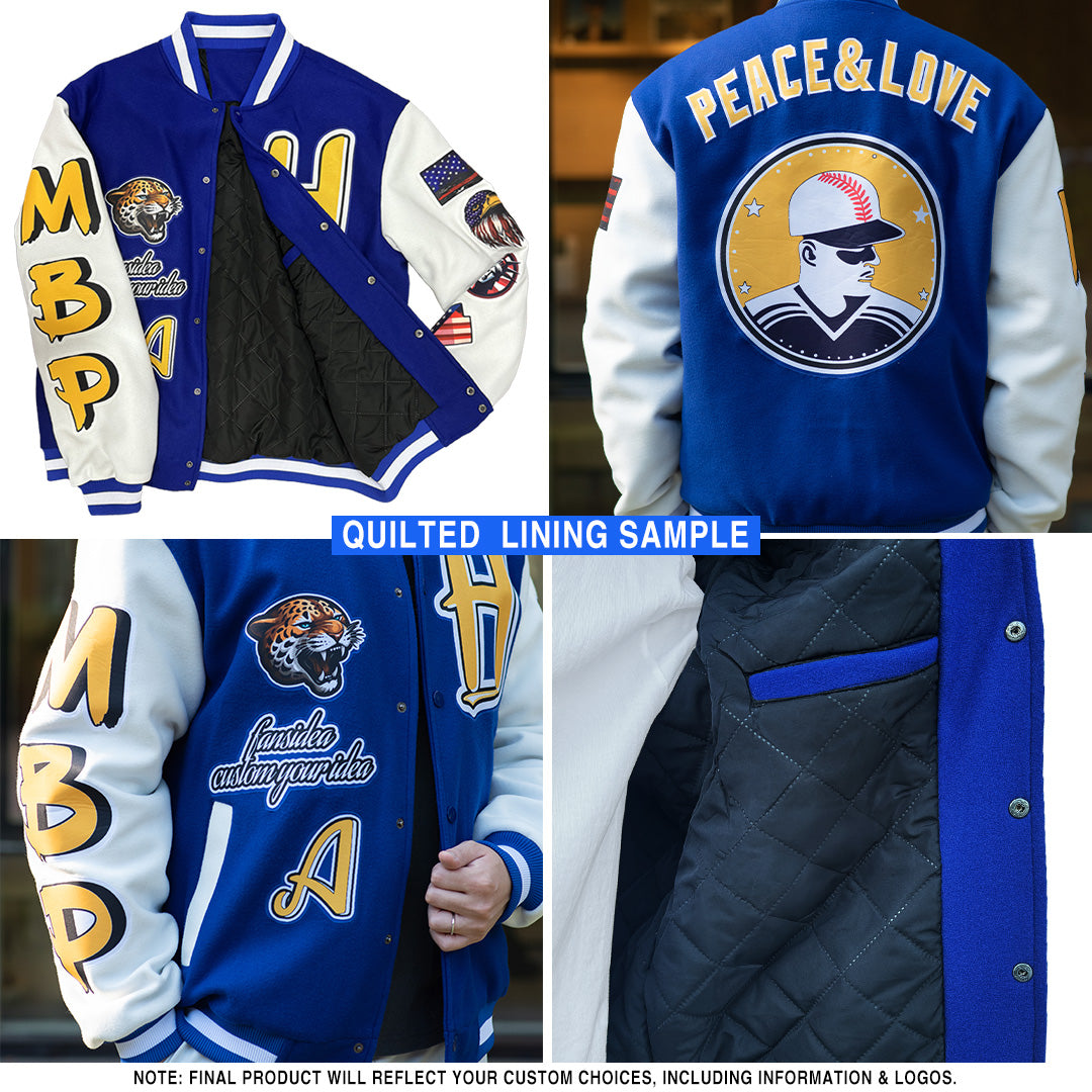 Custom Black Electric Blue-Gold Bomber Full-Snap Varsity Letterman Gradient Fashion Jacket