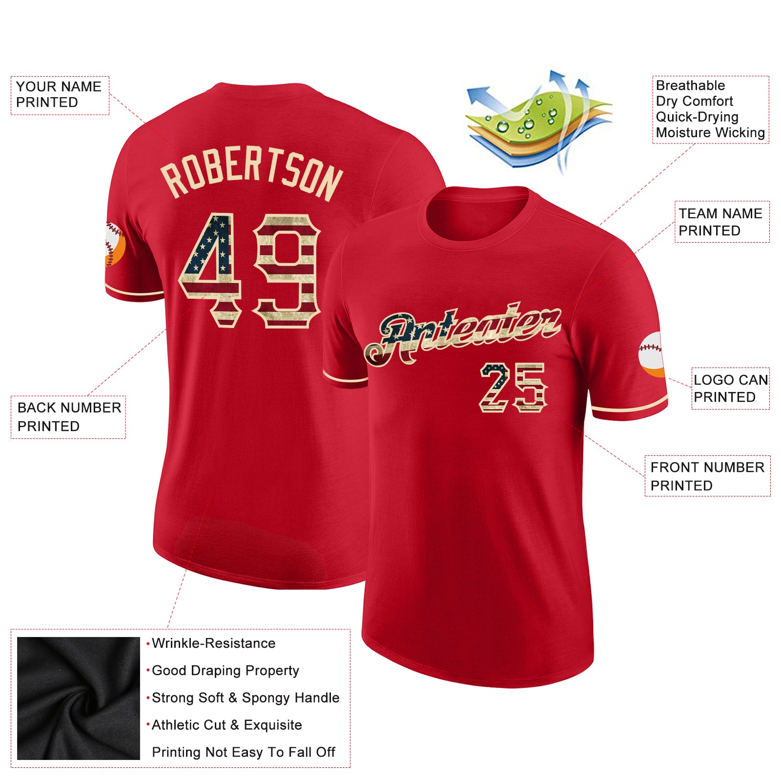 Custom Red Vintage USA Flag-City Cream Performance T-Shirt