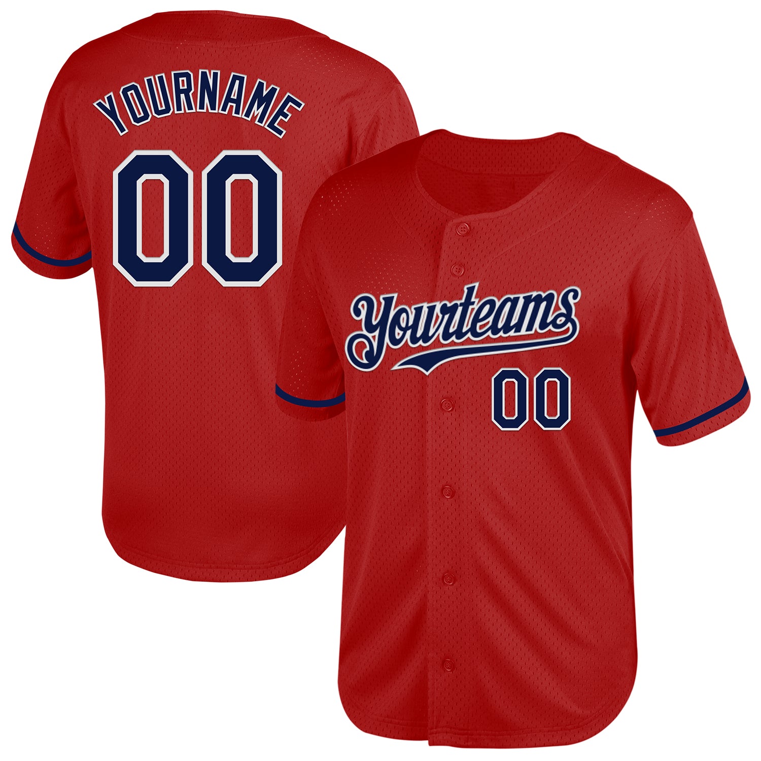 Custom Red Navy-White Mesh Authentic Throwback Baseball Jersey