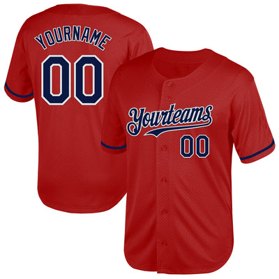 Custom Red Navy-White Mesh Authentic Throwback Baseball Jersey