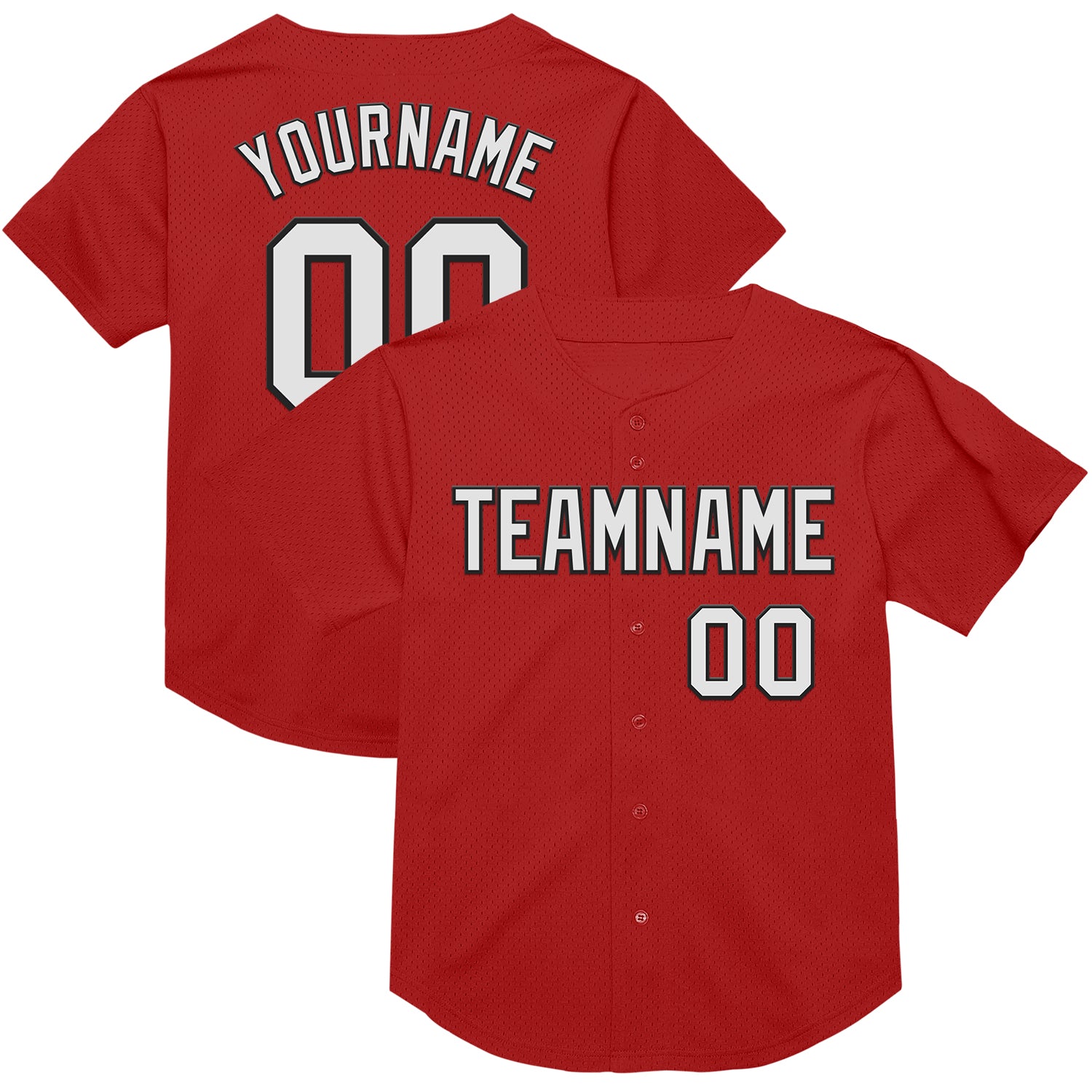 Custom Red White-Black Mesh Authentic Throwback Baseball Jersey