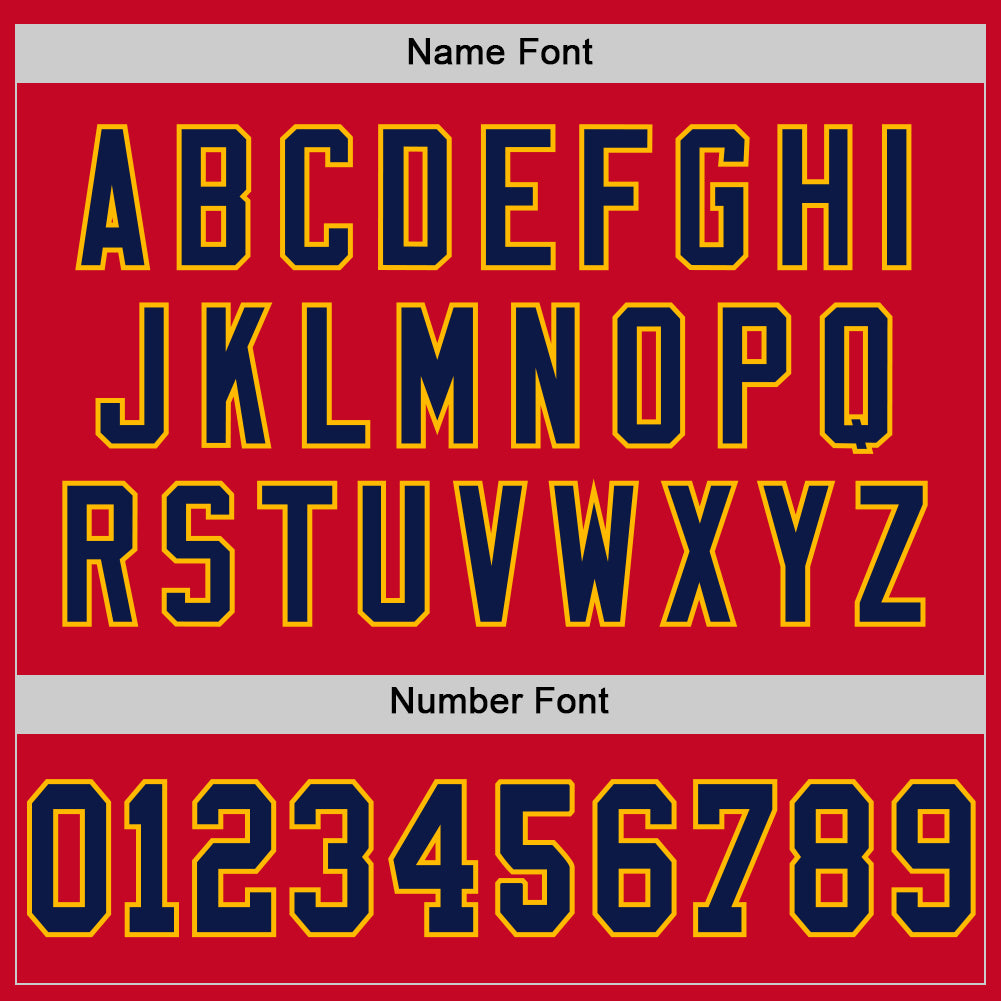 Custom Red Navy-Gold Mesh Authentic Throwback Football Jersey